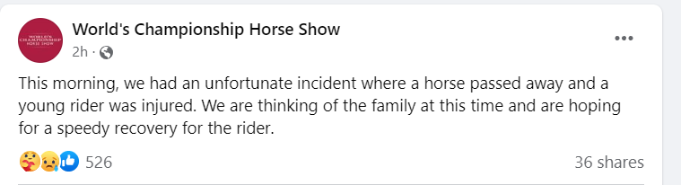 Horse dies during horse show